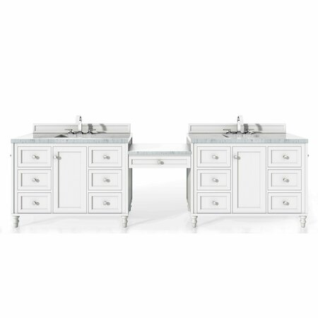 JAMES MARTIN VANITIES Copper Cove Encore 122in Double Vanity Set, Bright White w/ 3 CM Arctic Fall Solid Surface Top 301-V122-BW-DU-3AF